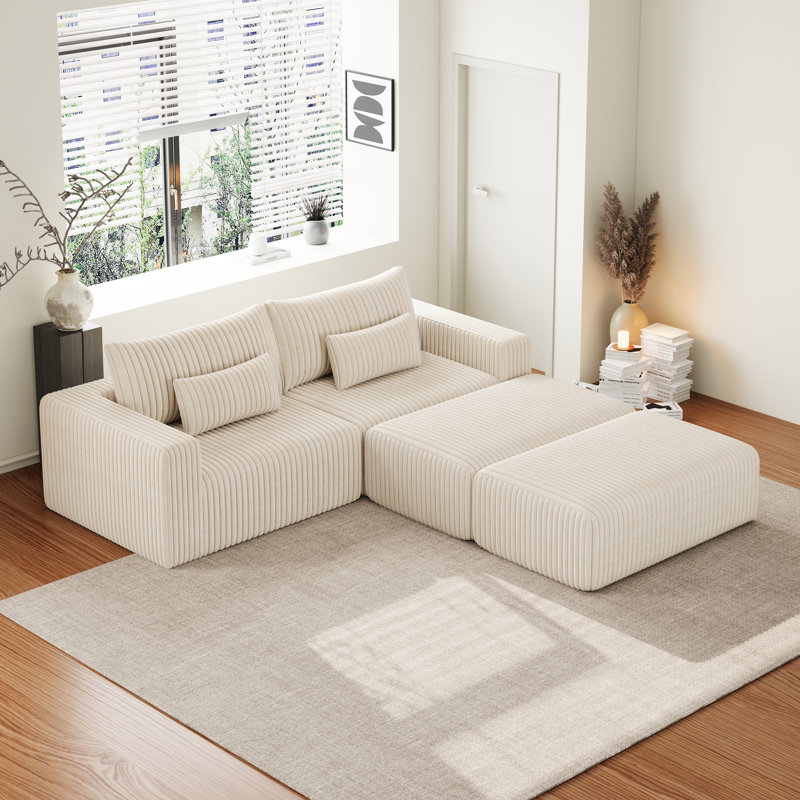 Canapé modulaire surdimensionné en velours côtelé Boneless, Velours côtelé beige