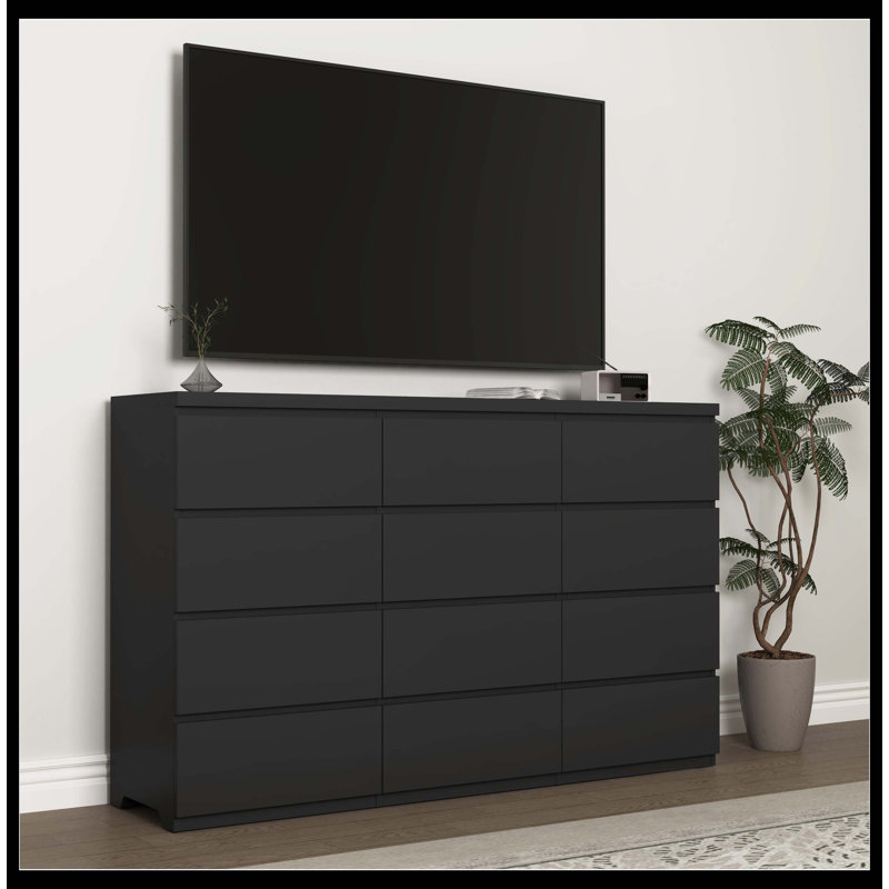 Commode double 12 tiroirs Modern, Noir