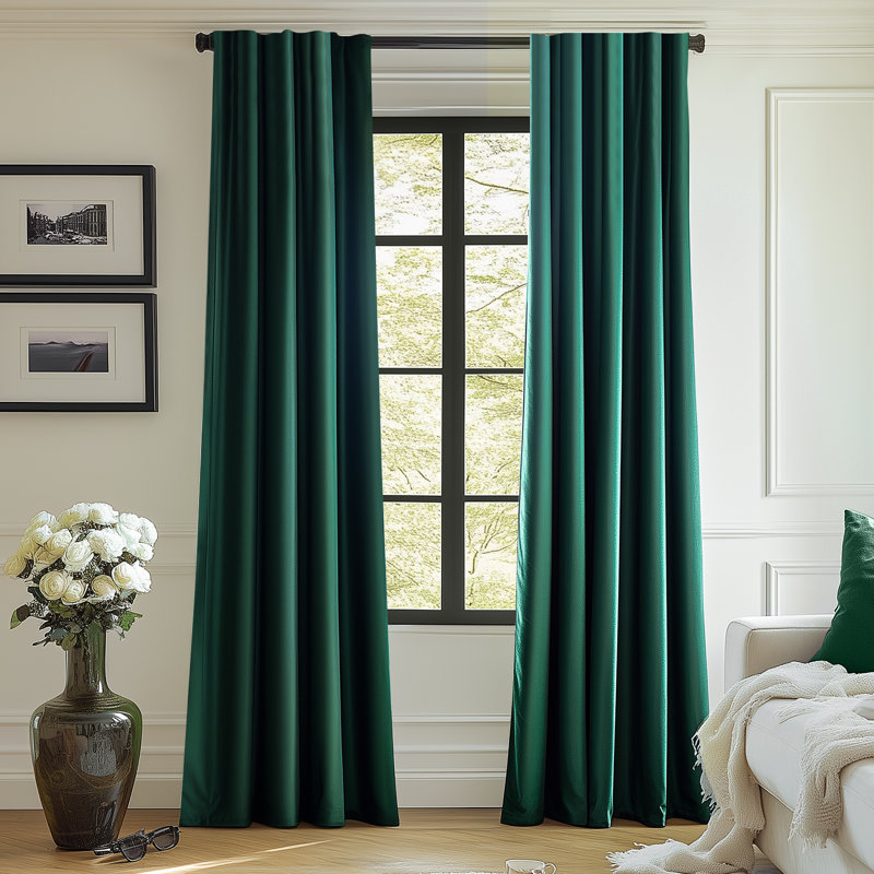 Rideau en velours uni pour le salon, L 52 po x L 95 po, Vert