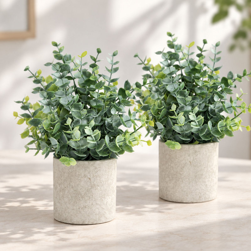 Lot de 2 eucalyptus artificiels en pot de 21,3 cm (8,4 pouces) pour la décoration d'étagères et de salles de bain