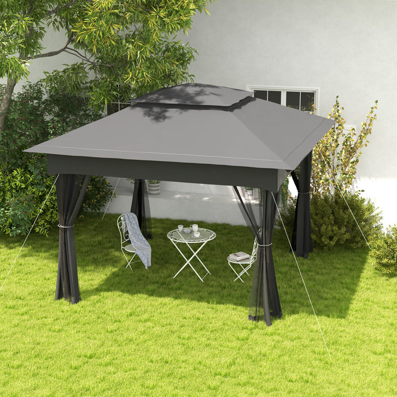 Bryse 3x3 m Pop Up Gazebo Double-roof Garden Tent w/Netting, Dark Grey