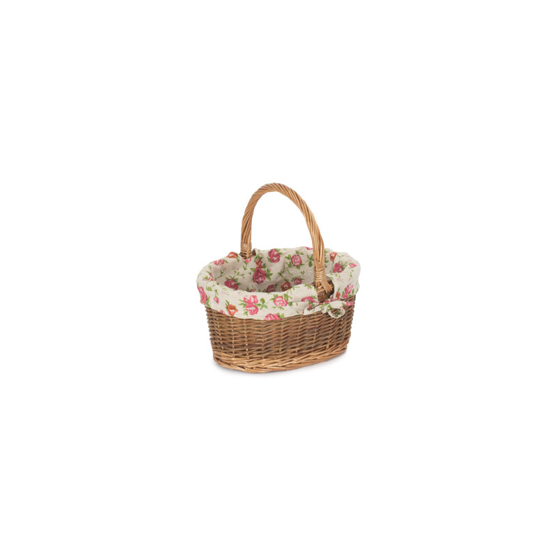 Wicker Shopping Basket with Garden Rose Lining, 28cm H x 29cm W x 22cm D