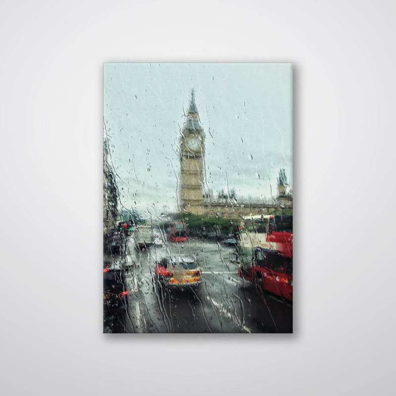 London Rain Print - City Weather Mood Wall Art - London Street Rainy Scene Canvas Poster - Atmospheric Urban Landscape Artwork - Travel UK Decor - Moody City Wall Hanging - Modern Home Decoration Art Print