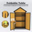 Armoire de rangement pour l'extérieur Remise de rangement en bois résistante aux intempéries avec portes imperméables verrouillables Tablettes amovibles Crochets de table pliables 69 po pour jardin et patio