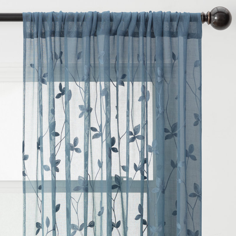 Rideau diaphane avec passe-tringle Aliaa, l 52 po x L 96 po, Bleu