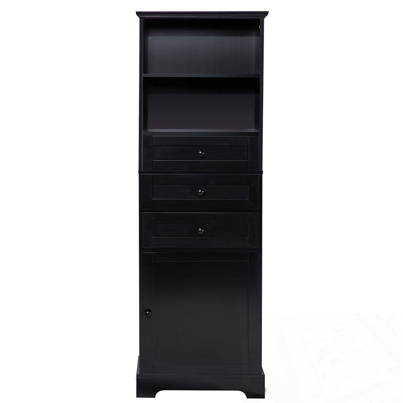 Tall Storage Cabinet With 3 Drawers And Adjustable Shelves, Black