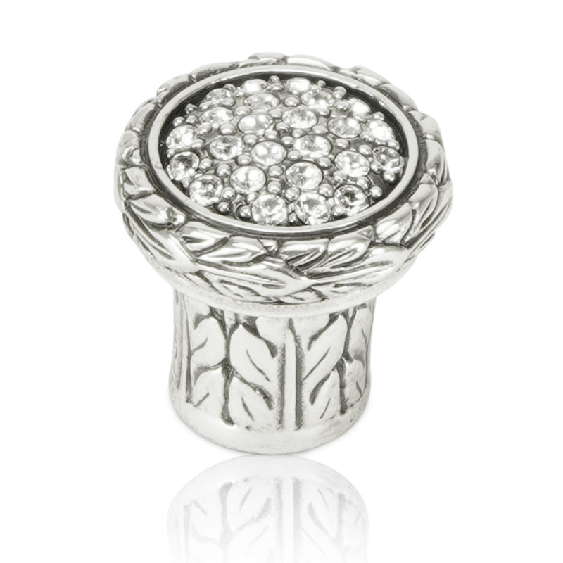 NANTUCKET JEWEL MINI KNOB; CLEAR CRYSTAL BURNISH SILVER FINISH