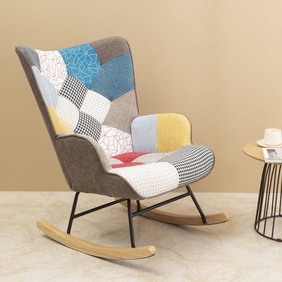 Chaise berçante en tissu Mid Century