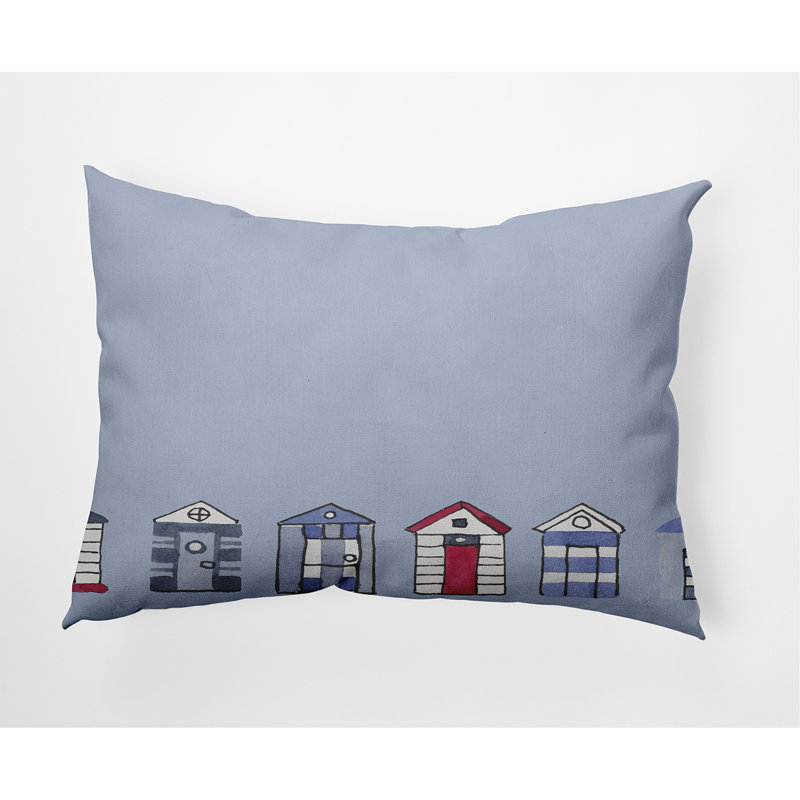 Beach Huts Reversible Throw Pillow, Light Blue