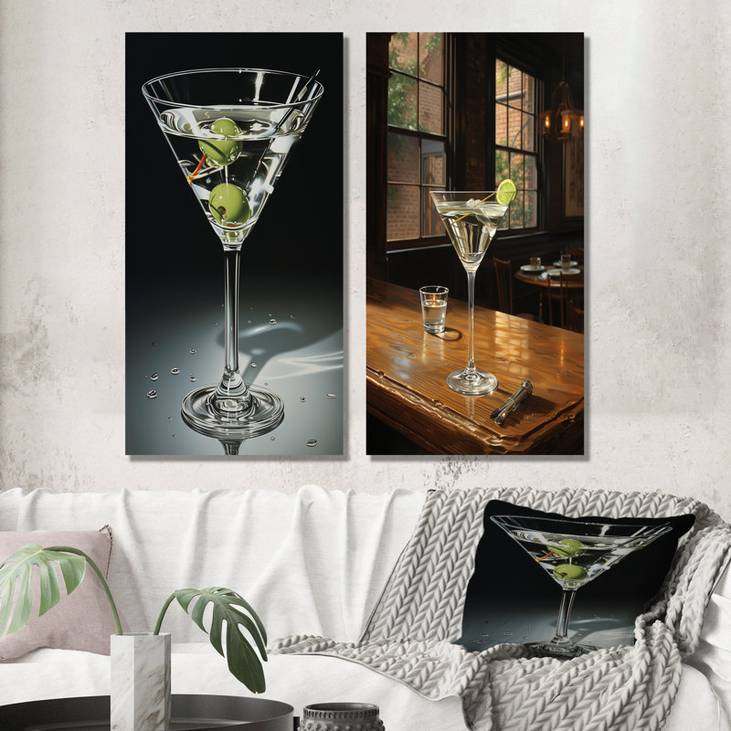 Ensemble de 2 décorations murales Crystal Durty Martini avec 2 olives I, Toile tendue, H 32 po x l 33 po