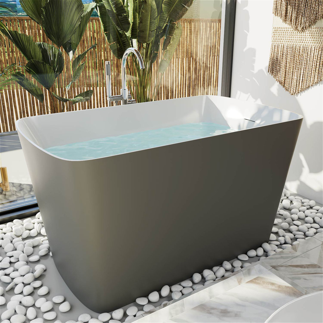 46.85'' x 27.3'' Freestanding Rectangular Soaking Small Acrylic Bathtub with Chrome Drain and Overflow Mokleba 