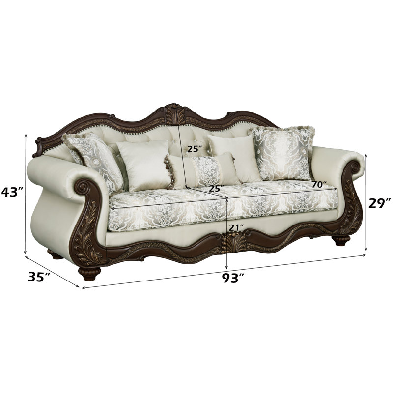 Albiery Upholstered Sofa with 5 Pillows In Beige and  Cherry