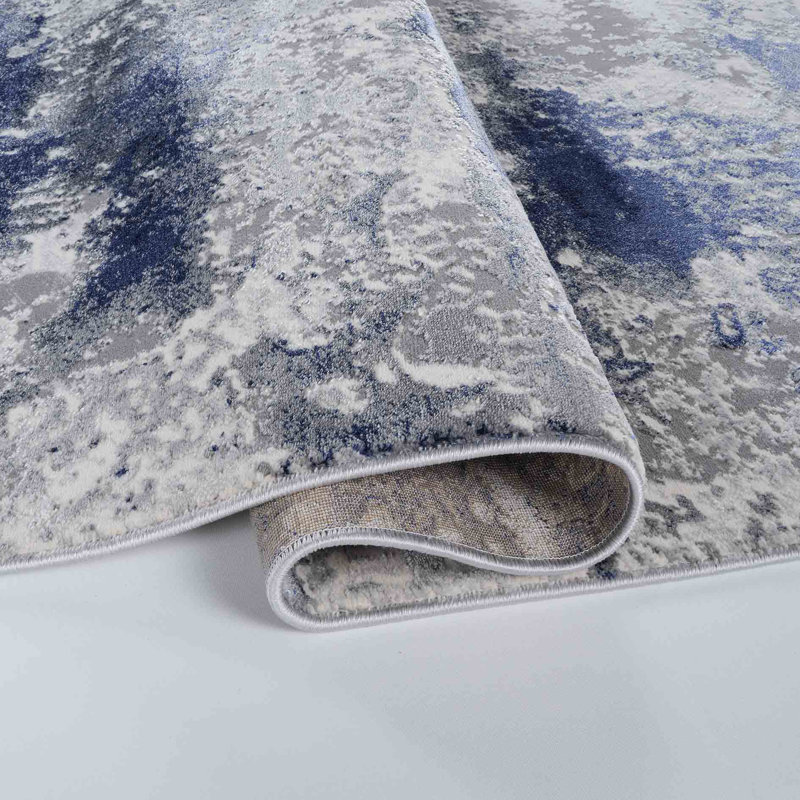 Abstract Power Loom Navy Area Rug, Rectangle 200 x 290cm