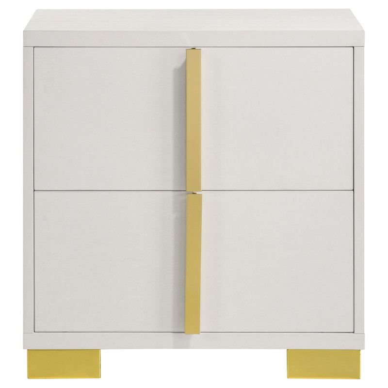 Table de chevet 2 tiroirs Lelio, Blanc, Brun
