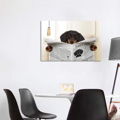 " Dog on Toilet Seat Reading Newspaper III " Color Photography Print