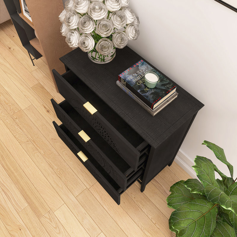 34 In. H Cabinet With 3 Drawers, Gold, Black