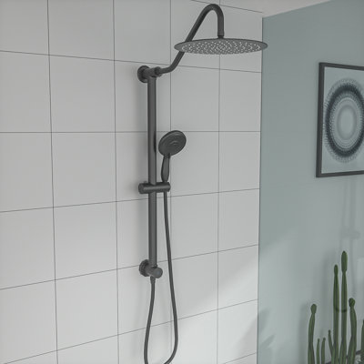 5-Function 10'' Round Adjustable Rain Dual Shower Head Combo with Slide Bar