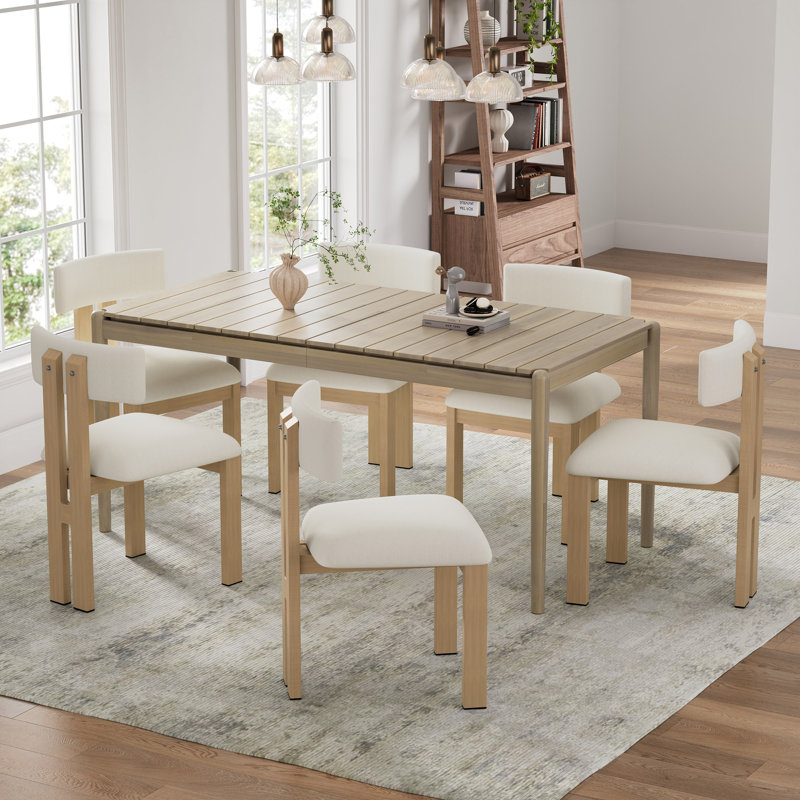 7- Piece Dining Set, Beige, Natural