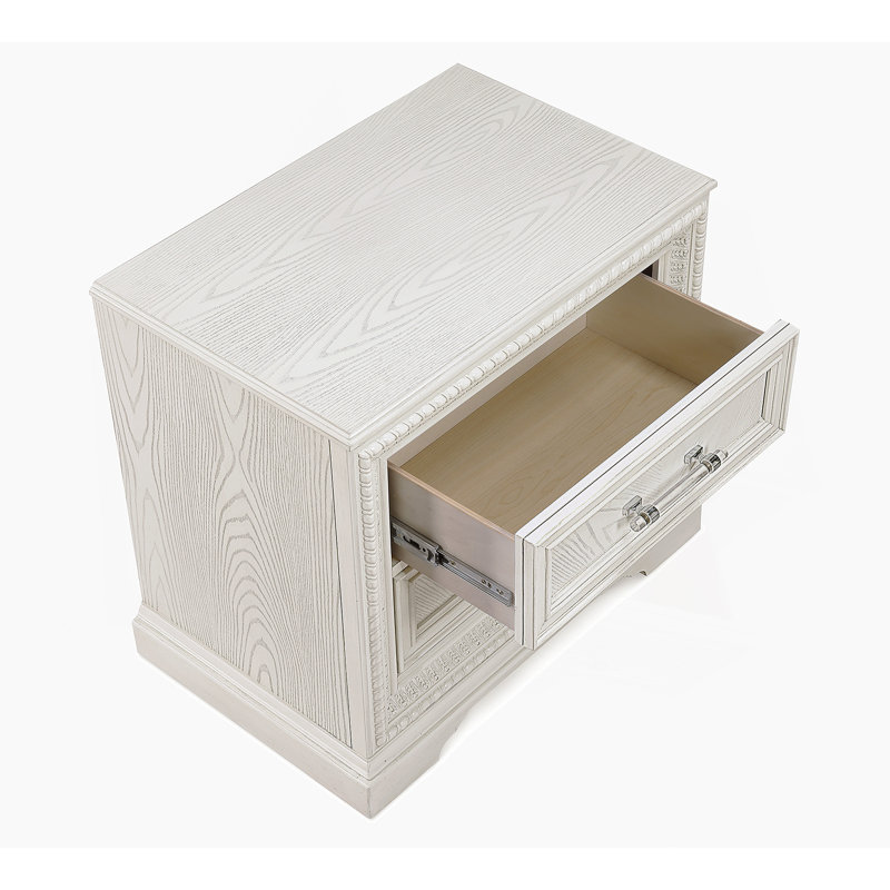 Table de chevet à 2 tiroirs blanche antique avec design élégant pour les chambres modernes et traditionnelles