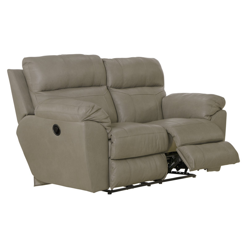 Causeuse inclinable en cuir Alonii, Cuir mastic assorti, Manuel, H 42,5 po x l 69 po x P 42,5 po