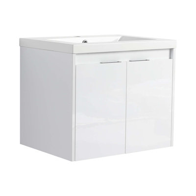 24" Bathroom Vanity With Resin Sink , 2-Soft Close Doors, Float Mounting Design