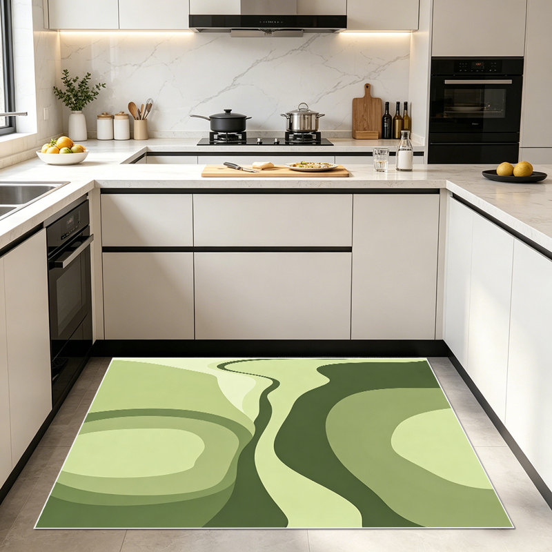 1PC Sage Green Wavy Abstract Minimalist area rugs for Living Room, Soft and Comfortable, Suitable for all seasons, easy-to-maintain, machine washable Indoor floor mat, Under Table Farmhouse suitable for kitchen, dining room, bedroom, entryway, home...