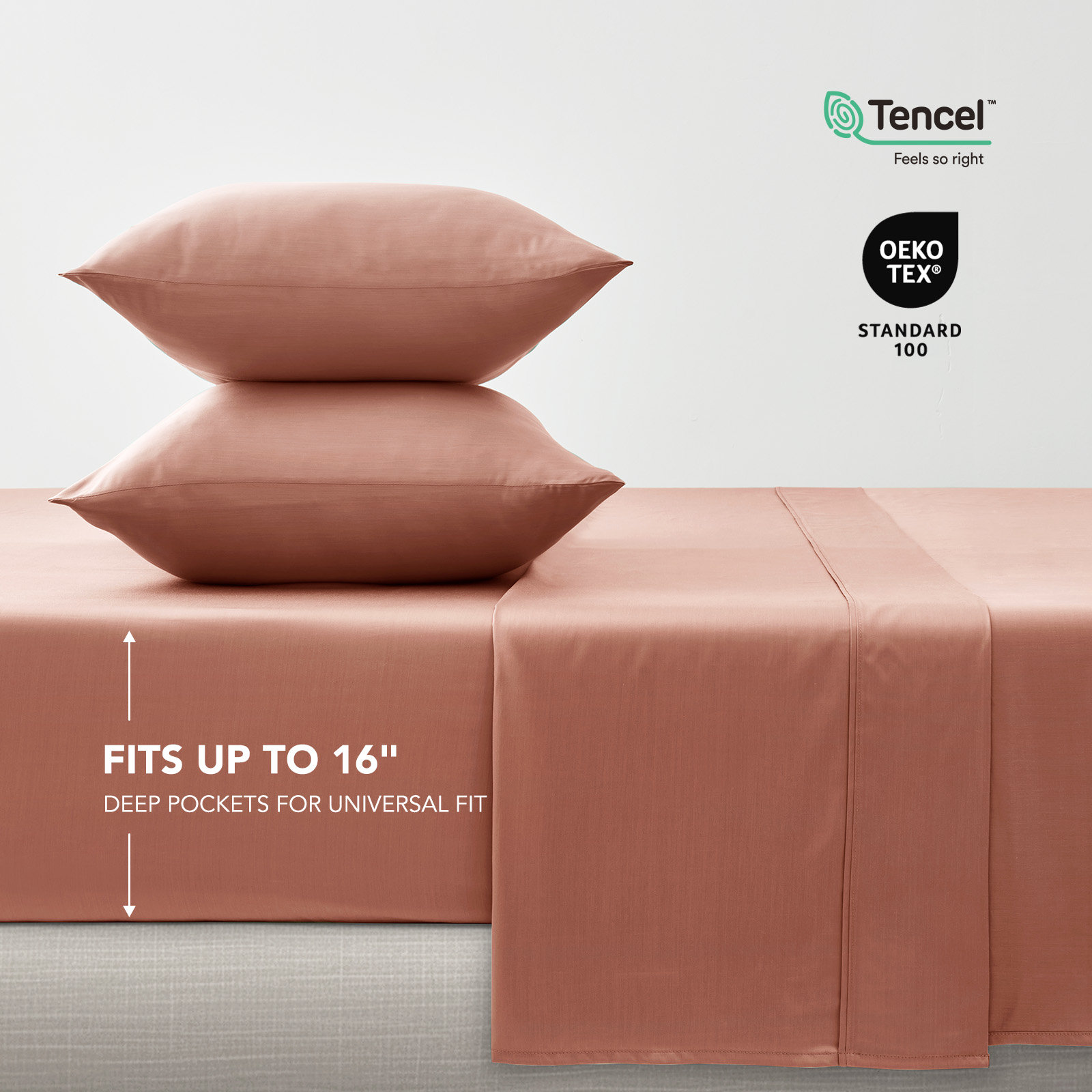 Tencel Sheet Set 4 Pieces, Terracotta Clay, Queen Sheet Set + 1 Fitted Sheet + 2  Pillowcases