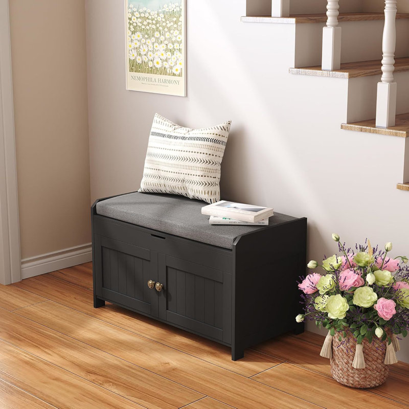 6 Pair Shoe Storage Bench, Black