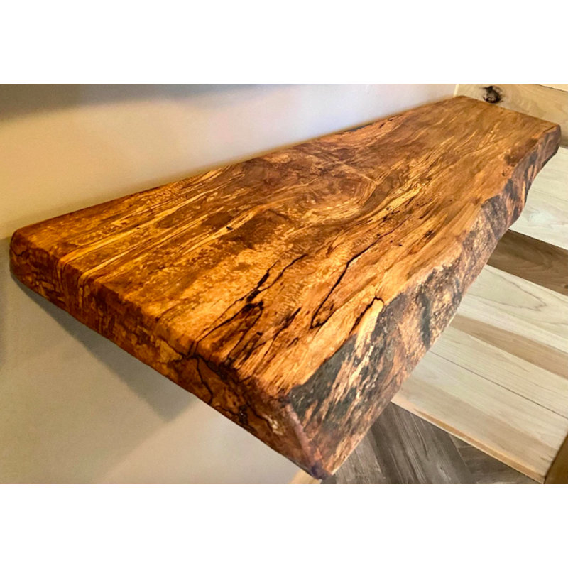 Maple Solid Wood Floating Shelf with Live Edge, 2" H x 66" W x 12" D