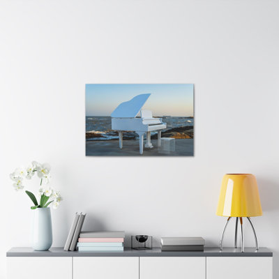 Piano White On Beach Music Lover's Delight Piano Keyboard Canvas Wall Art