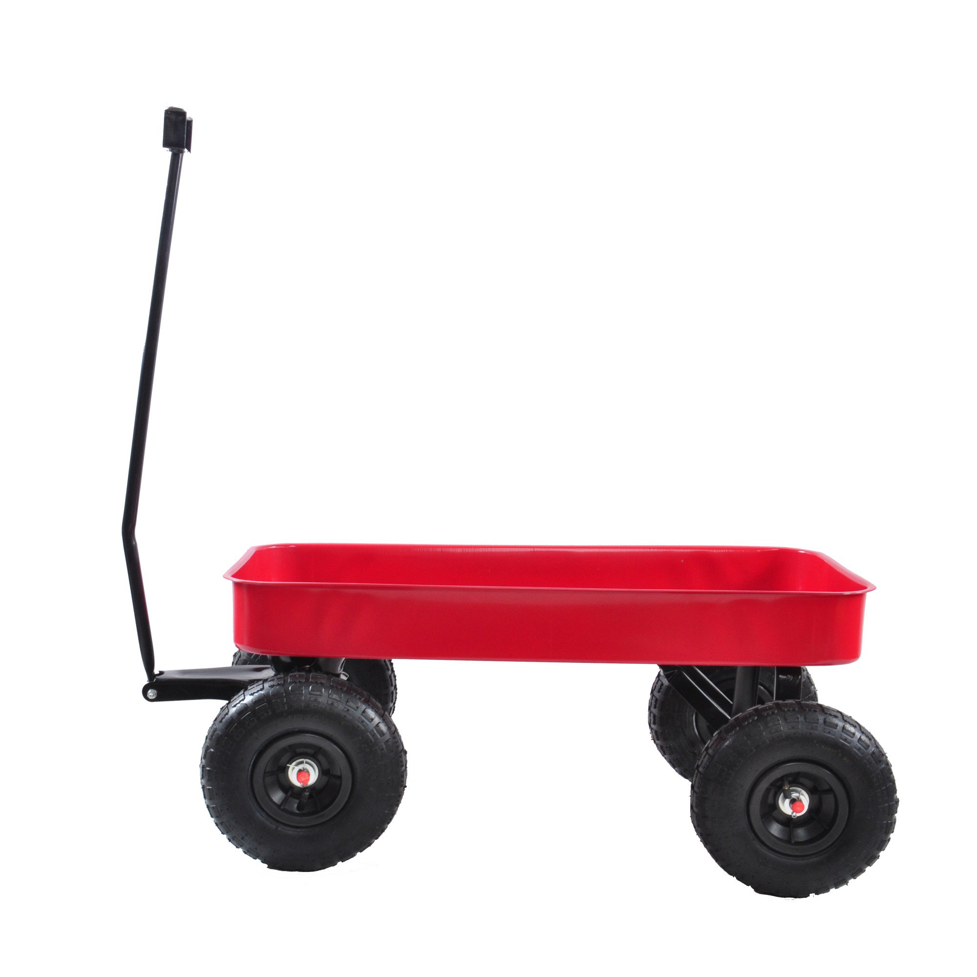 Outdoor Sport Pink Wagon All Terrain Pulling w/Removable Wooden Side Panels  Air Tires Big Foot Panel Wagon Sturdy All Steel Wagon Bed Pull-Along