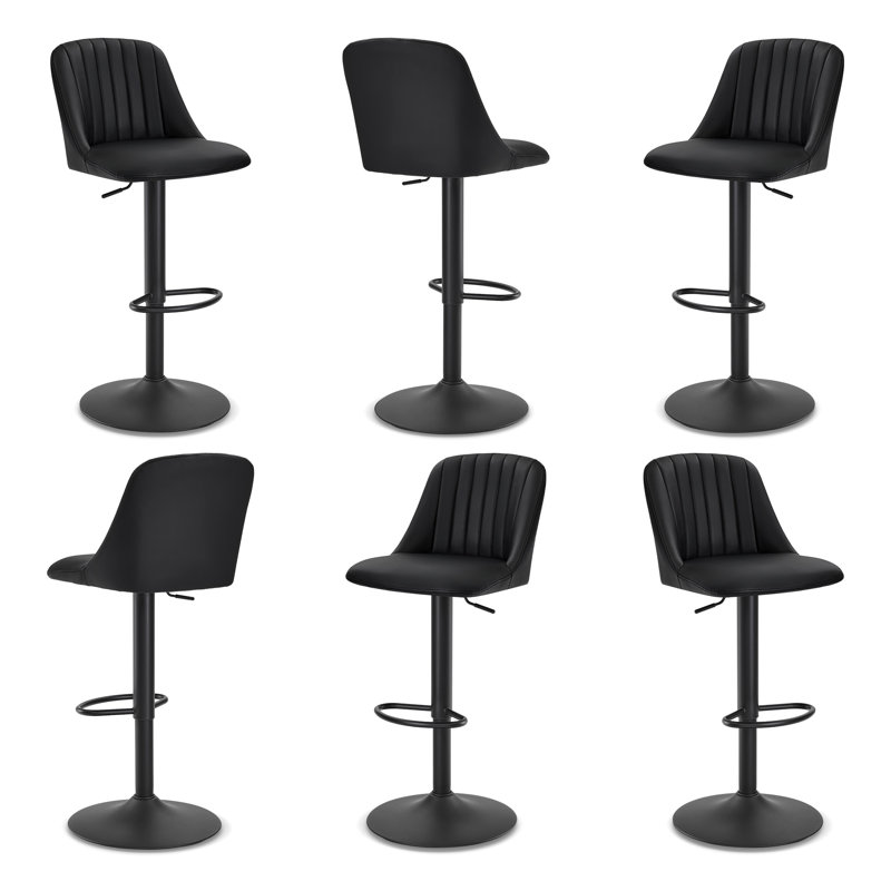 Swivel Upholstered Bar Stool, Black / Black