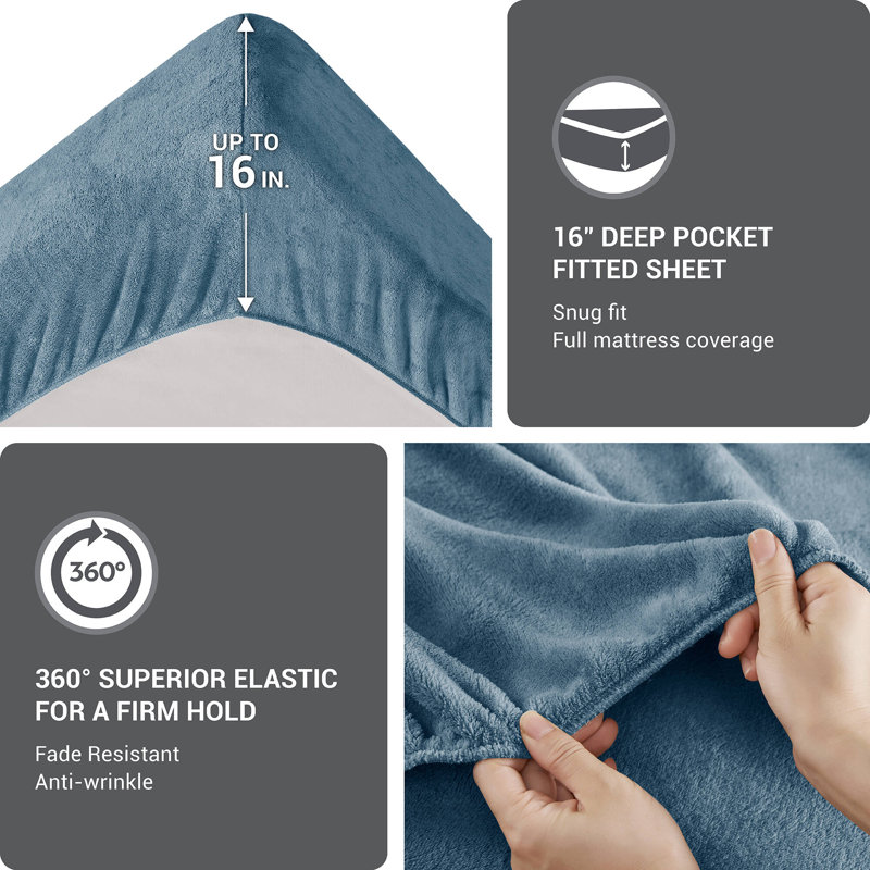 Full Blue Microfiber Plush Bedding Sheet Set
