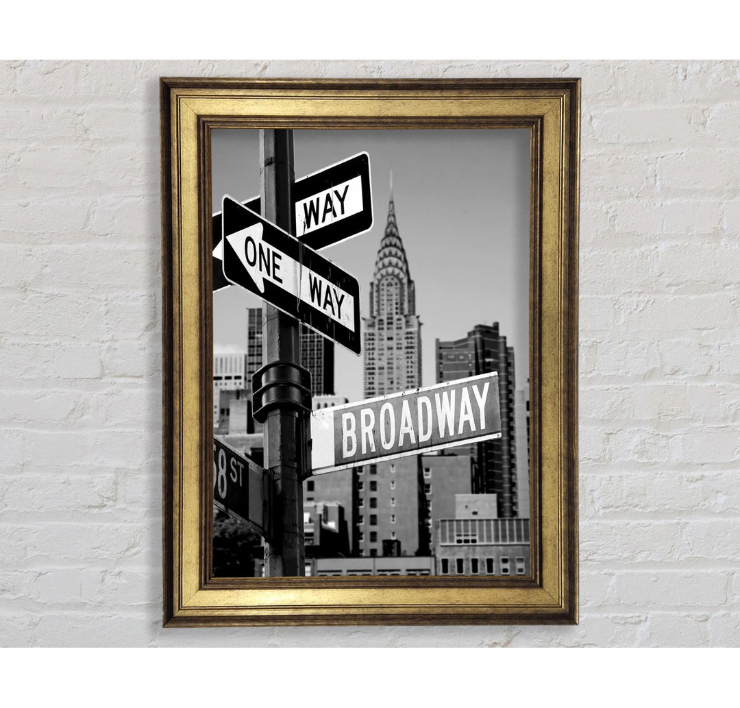 New York Signs To Broadway B N W - Einzelne Bilderrahmen Kunstdrucke