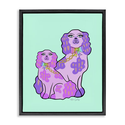 Funky Glam Dogs sur un cadre flottant turquoise, design par Katie Conley