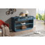 Console moderne courbée avec 3 tiroirs à fermeture en douceur et 2 tablettes ouvertes, base en bois massif, table de vestibule pour le vestibule du salon-608915155