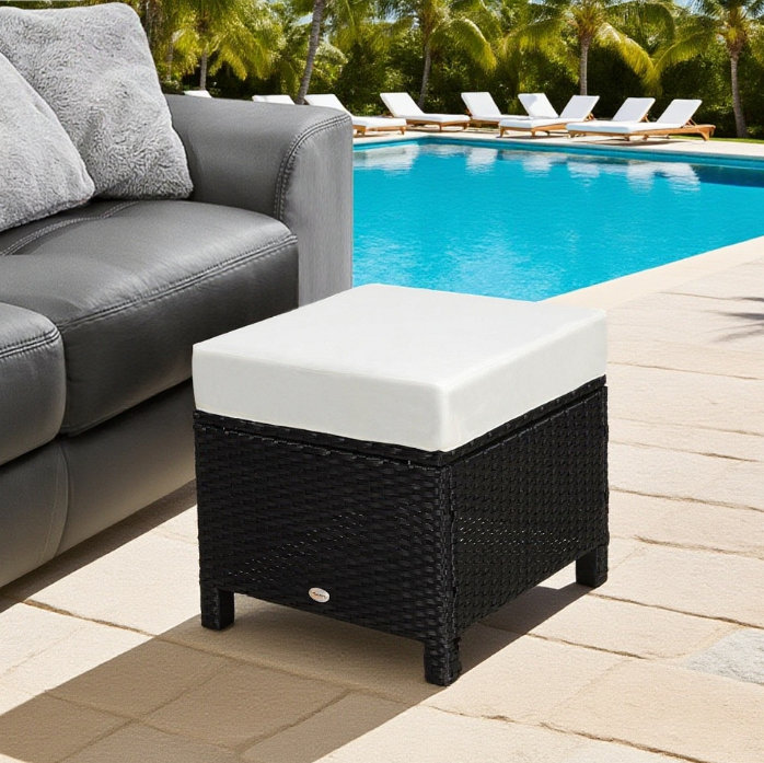 Repose-pieds d'extérieur multifonctionnel en rotin, sièges supplémentaires, table d'appoint avec coussin moelleux