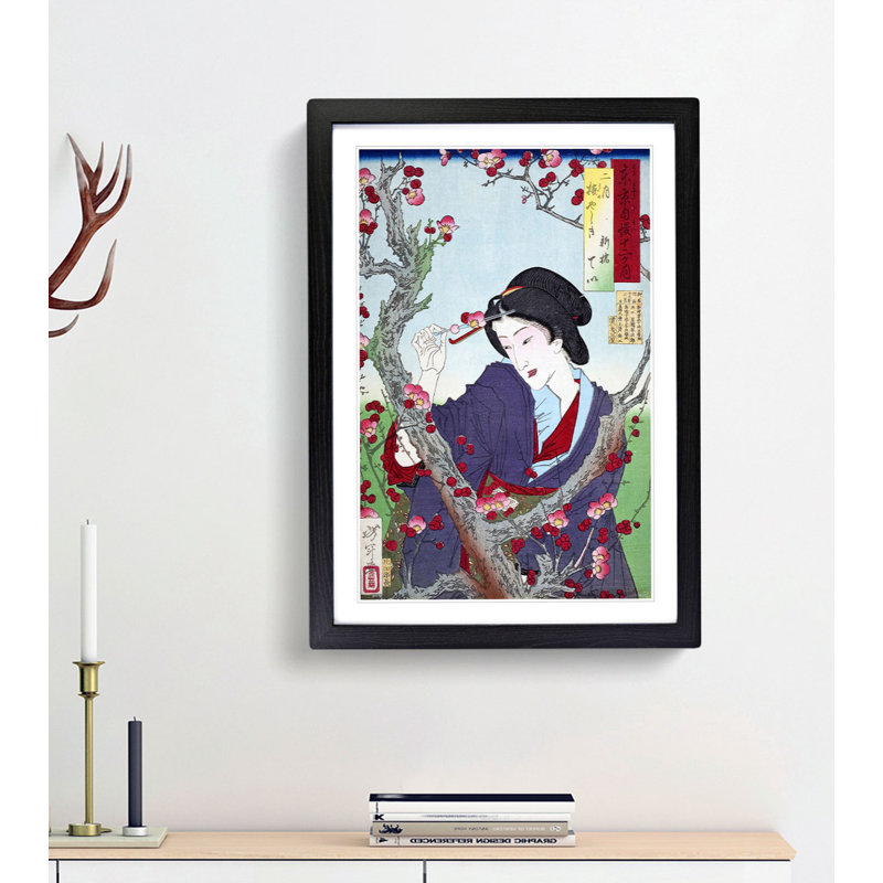 Woman by a Plum Tree by Tsukioka Yoshitoshi - Framed Print, 48cm H x 36cm W x 2cm D, Black Framed