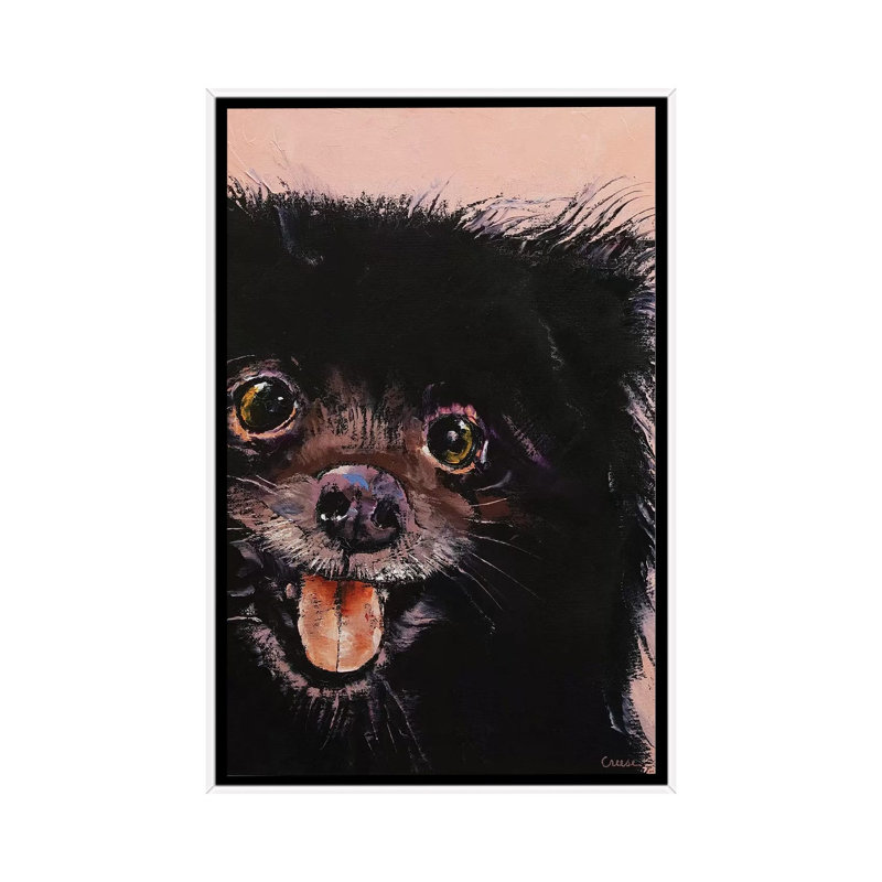 « Black Pomeranian » par Michael Creese, reproduction d’art, Pas de tapis, H 26 po x l 18 po x 1,5 po, Toile blanche encadrée