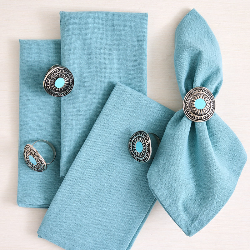  Turquoise Sun Napkin Ring Set/4
