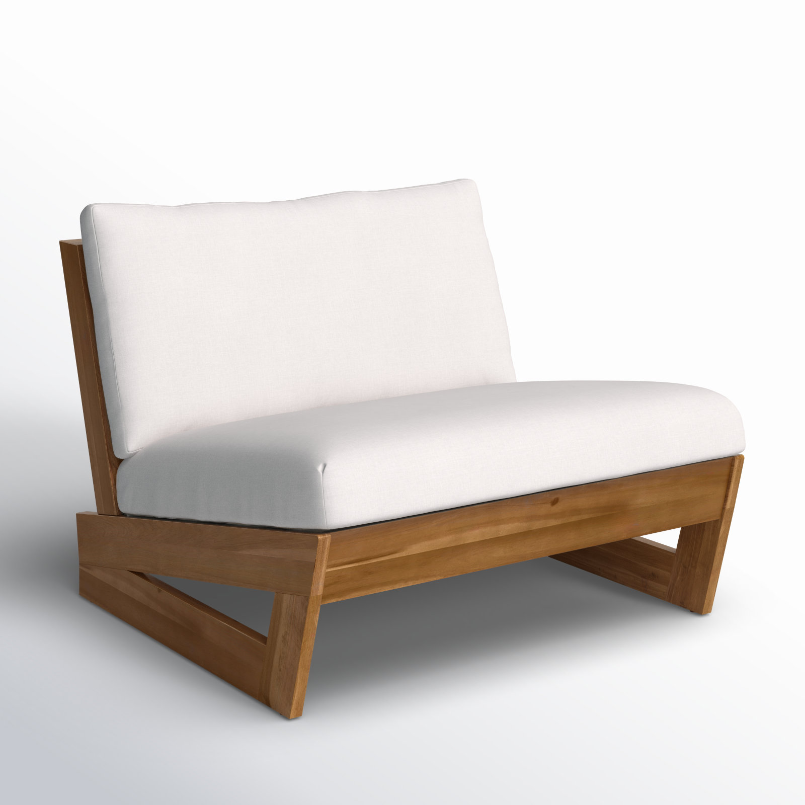 Louise Acacia Outdoor Armless Lounge Chair, Teak Frame/White Cushion