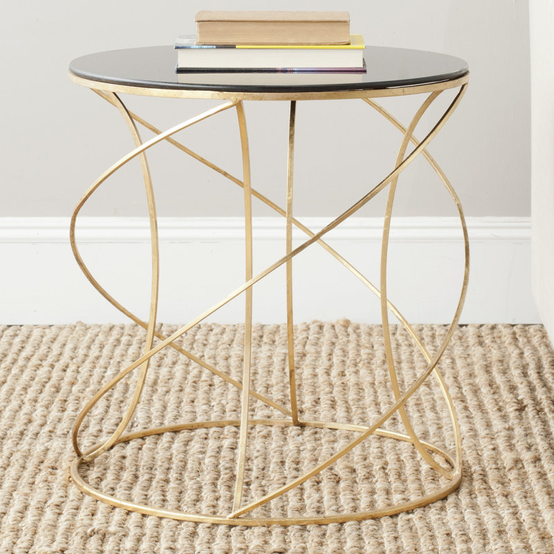 Jeffrey Glass Top Pedestal End Table, Gold/Black Glass