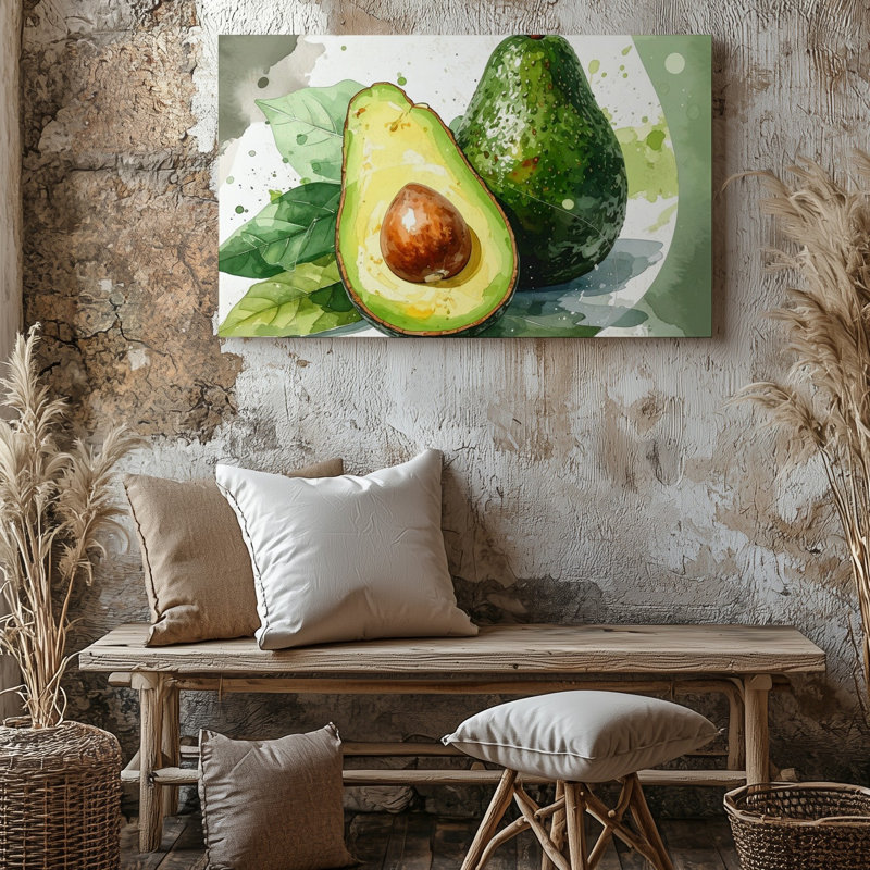 Art mural, toile, avocat, fraîcheur, aquarelle, fruit, H 9 po x l 12 po