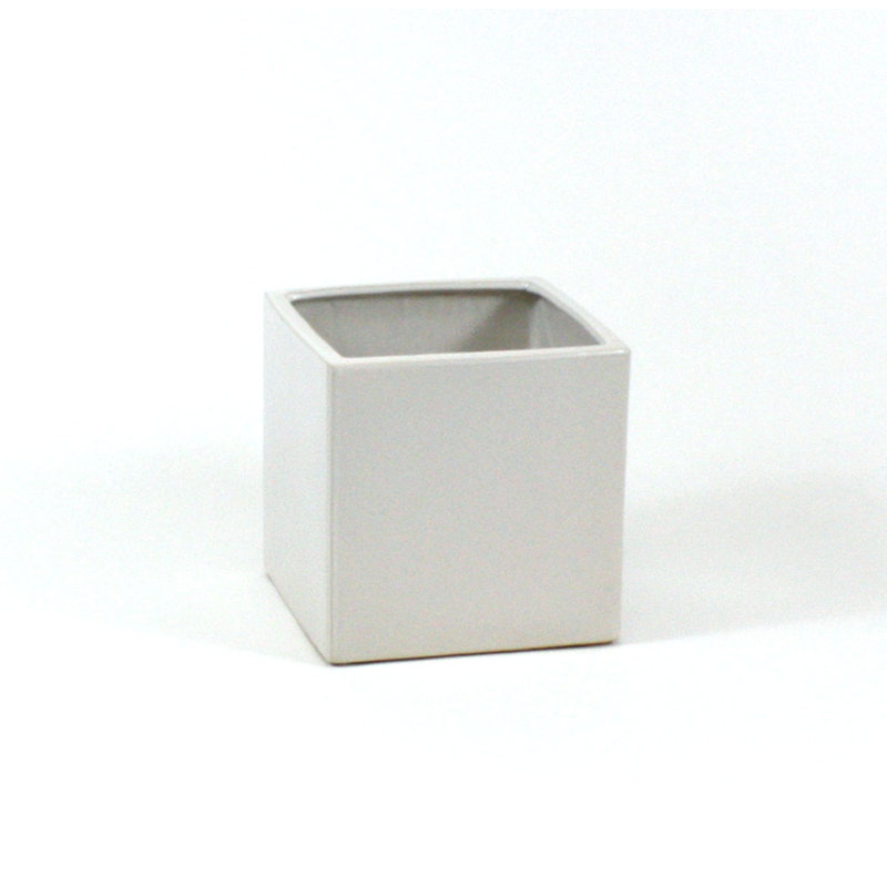 Vase de table carré en céramique cube, Blanc, H 6 po x l 6,5 po x P 6,5 po