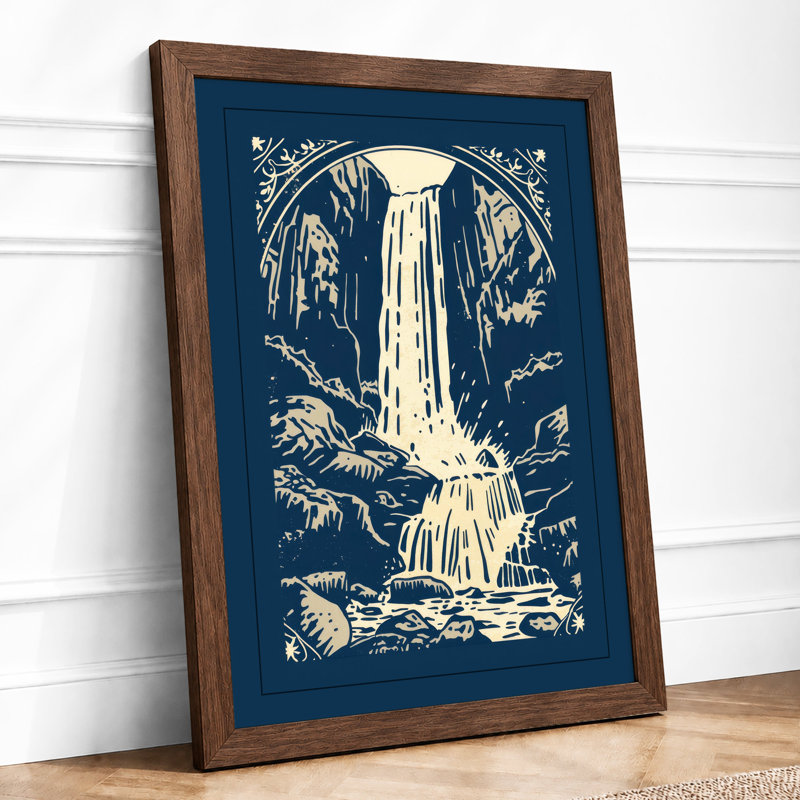 Waterfall At Midnight Japandi - Print, Walnut, A1 - 84.1 x 59.4 cm
