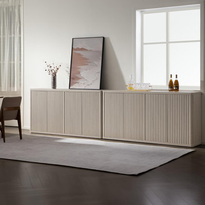 Buffet Cabinet With Storage Accent Sideboard With 8 Doors 132.6" Fluted Credenza Modern Buffet Table Media Console Cabinet Entryway Cabinets For Living Room Kitchen Dining Room Hallway