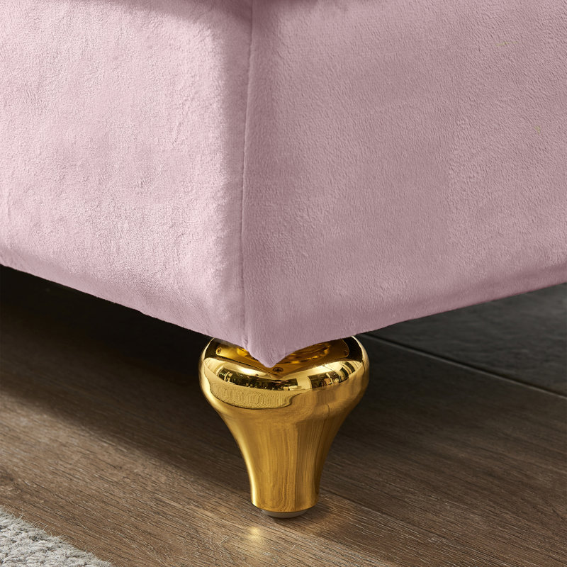 Velvet Upholstered Storage Bench, Pink
