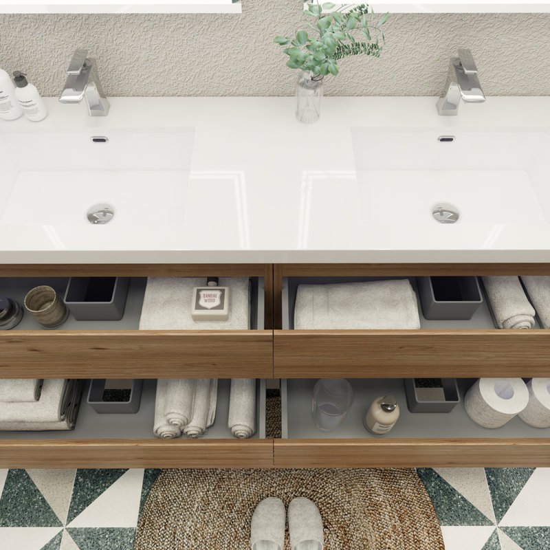Amahia Double Bathroom Vanity with Acrylic Top, Natural Oak