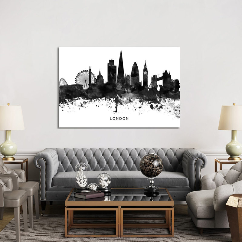 London Skyline Black & White by WallDecorAddict - Wrapped Canvas Print, 152.5 cm H x 101.5 cm W