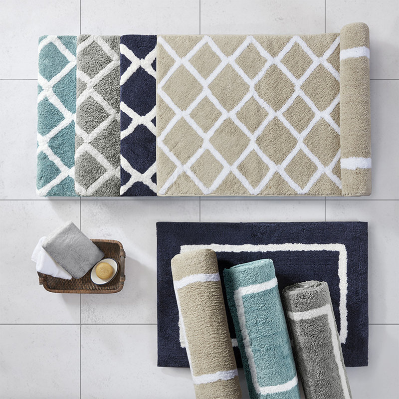 Tapis de bain réversible en microfibre touffetée à poils longs, Turquoise, L 34 po x l 21 po